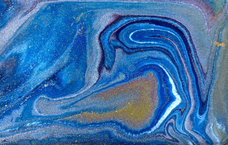 Μπλε χρυσό marbling σχέδιο Χρυσή μαρμάρινη υγρή σύσταση ελεύθερη απεικόνιση δικαιώματος